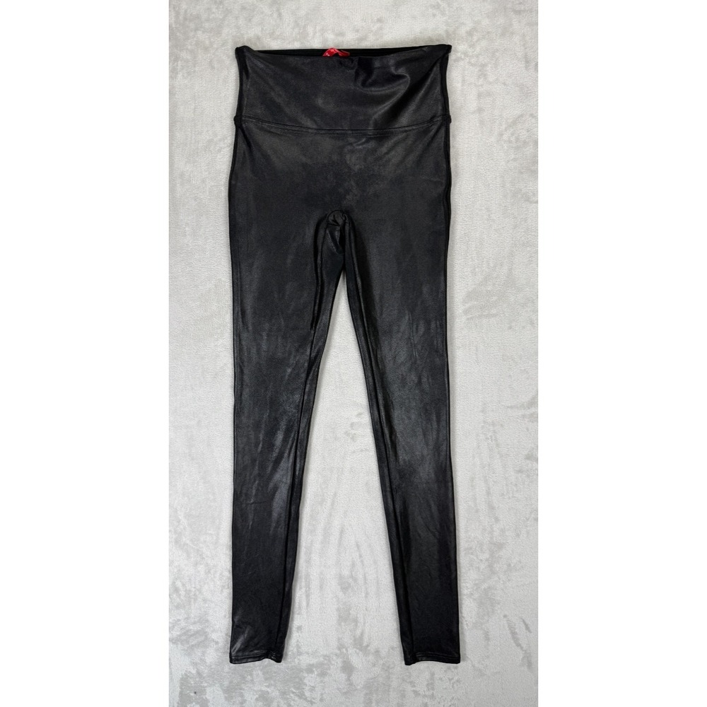 SPANX Faux Leather Look At Me Now Leggings Black High Rise Shaping Small
